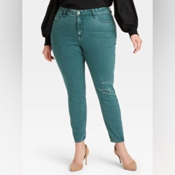 Ava & Viv Green Distressed Slim Skinny Tapered Denim Jeans 20W - Picture 1 of 9